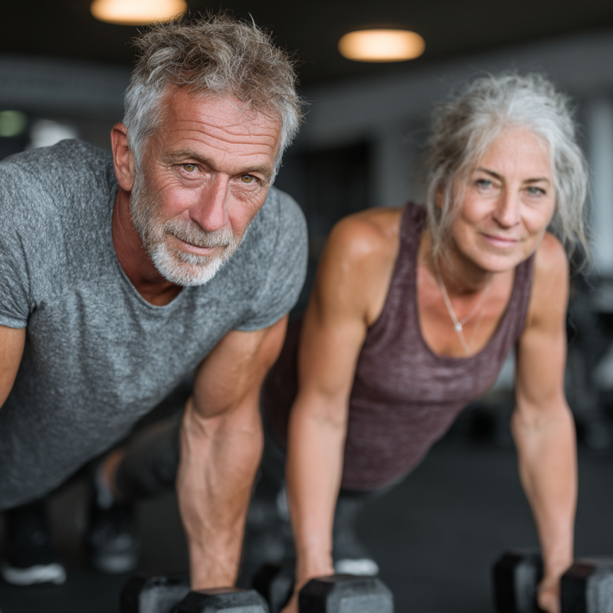 Активні літні люди займаються фітнесом